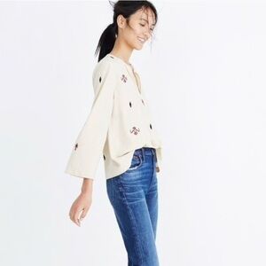 Embroidered Fringe Bohemian Noil Yarn Tribal Print Western Flare Top Madewell